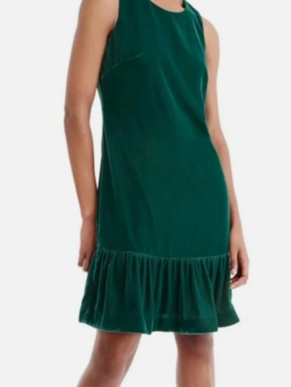 J Crew Velvet Ruffle Hem Shift Dress Green Sz 6